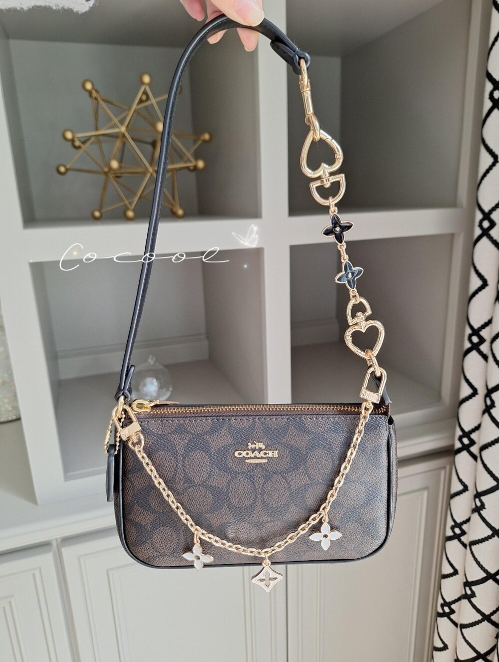 NEW Coach Nolita 19 Shoulder Bag-Signature Canvas Gold/Walnut/Black Plus Chains